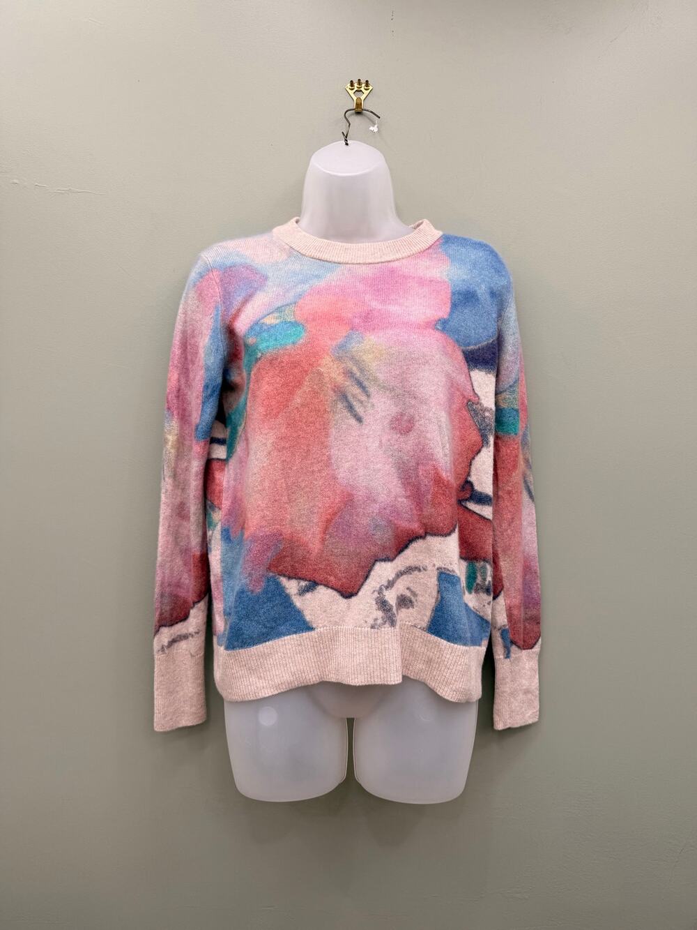 Pure Collection 100% Cashmere Sweater US 4 Floral Watercolor Pink Blue